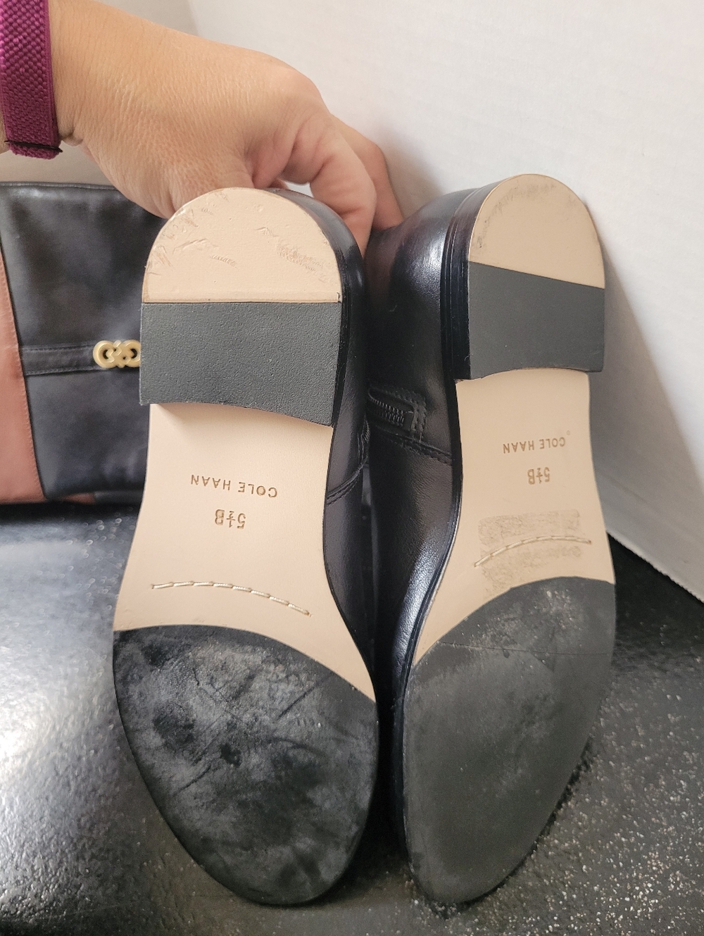 Cole Haan Tall Two-Tone Leather Riding Boots with Gold Detail - Picture 8 of 9